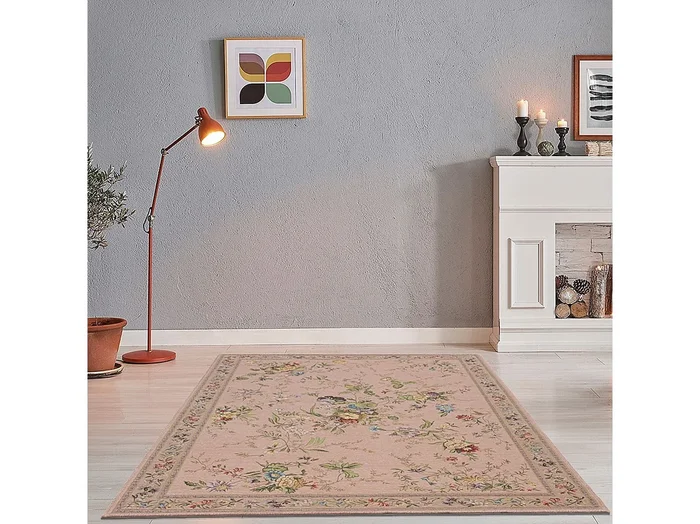 Alfombra con borde y motivos florales 200×290 cm Rosa Flomi