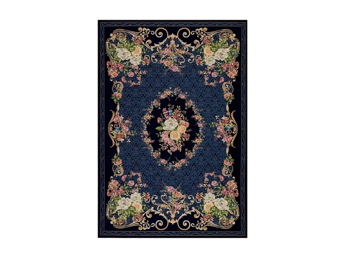 Alfombra con borde y motivos florales 60×90 cm Azul Flomi