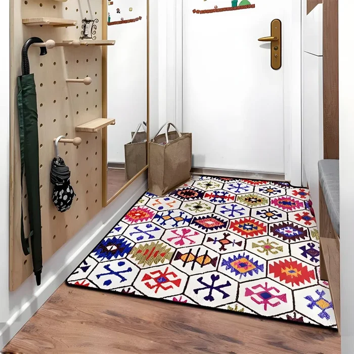 Alfombra de Algodón Multicolor Tapiz Lavable con Patrón de Azulejos Marroquí para Pasillo – Rojo 100 x 200 cm