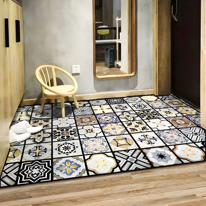 Alfombra de Algodón Multicolor Tapiz Lavable con Patrón de Azulejos Marroquí para Pasillo