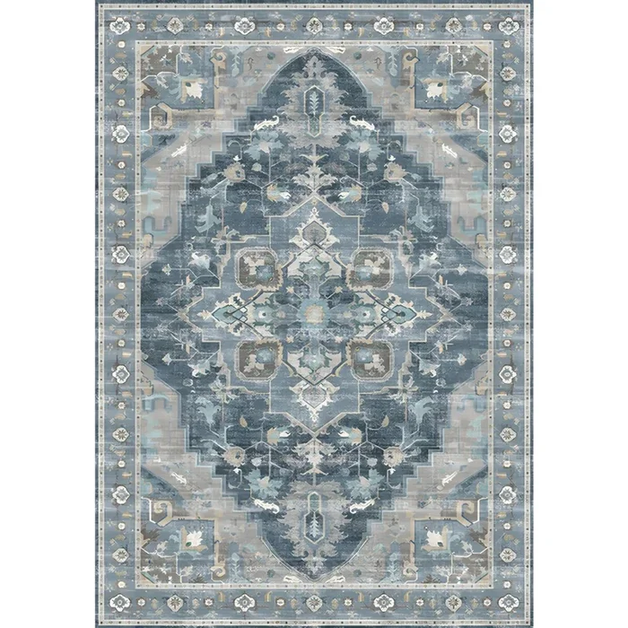Alfombra de Área de Polipropileno Antideslizante con Patrón de Flores Tapiz Multicolor Estilo Retro para Sala – Azul 140 x 200 cm