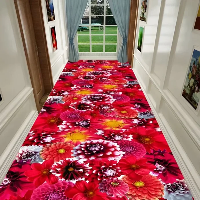Alfombra de Área Multicolor de Fibra Sintética Tapiz Marroquí con Patrón de Flores para Pasillo, Antideslizante – Rojo 150 x 160 cm