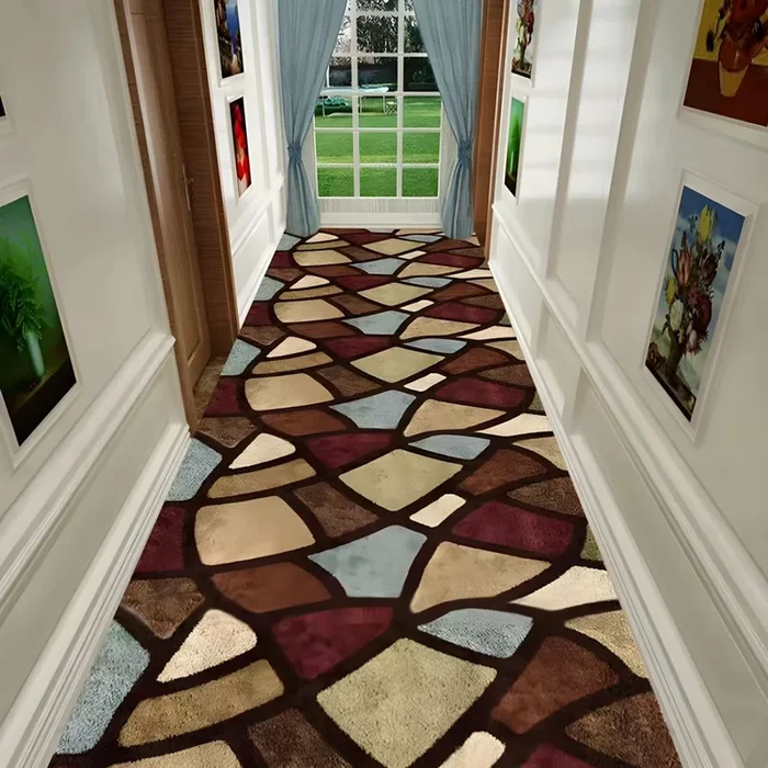 Alfombra de Área Multicolor de Fibra Sintética Tapiz Marroquí con Patrón de Flores para Pasillo, Antideslizante – Marrón 80 x 200 cm