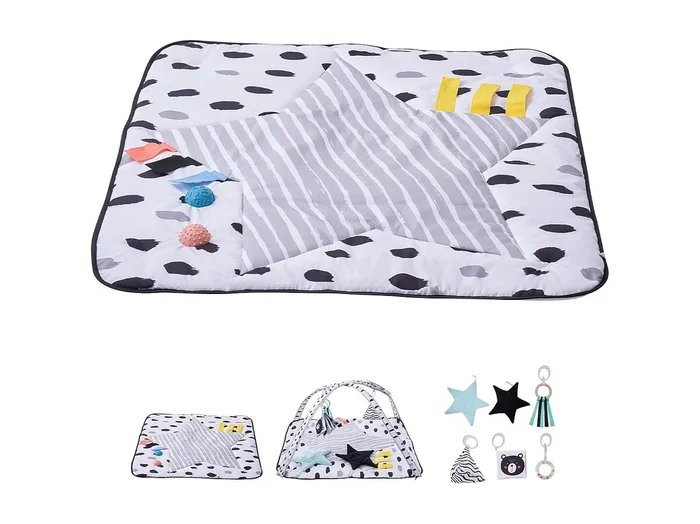 Alfombra de Estimulación para Bebés, SucceBuy Colchoneta de Gimnasia para Bebé-Tiempo en la Barriguita con 6 Juguetes Sensoriales, 87.5 × 87.5 cm