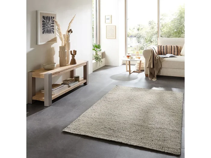 Alfombra de lana de estilo escandinavo 130×190 cm Gris natural Trondheim