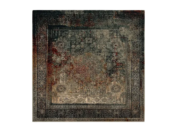 Alfombra de lana OMEGA MAMLUK Cuadrado – Rosetón vintage verde oscuro 170×170 cm