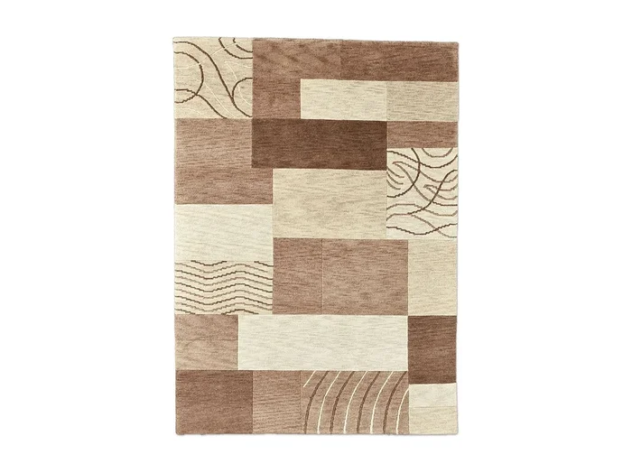 Alfombra de lana tejida a mano en estilo patchwork 140×200 cm Marrón Domas