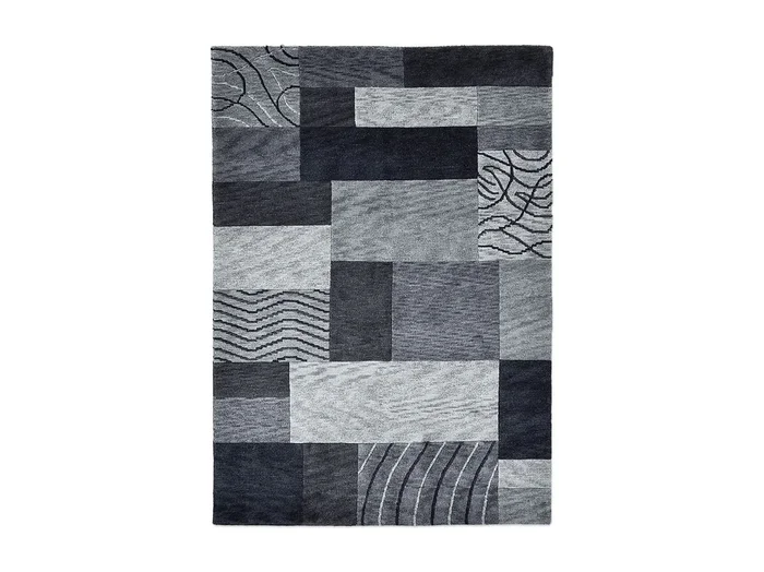 Alfombra de lana tejida a mano en estilo patchwork 90×160 cm Antracita Domas