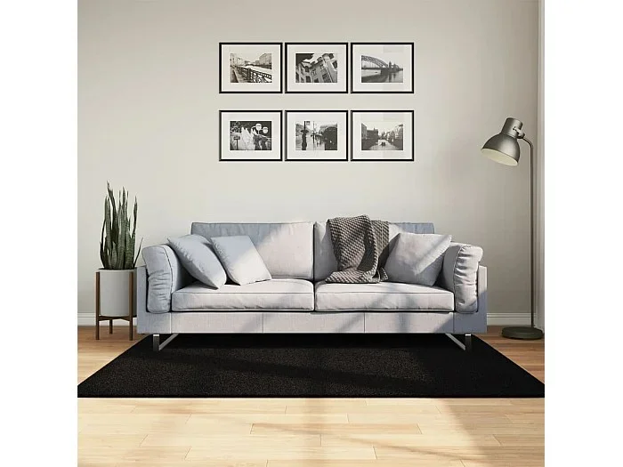 Alfombra de pelo corto suave lavable HUARTE negro 120×170 cm