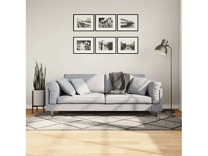 Alfombra de pelo largo moderna beige y antracita 100×200 cm