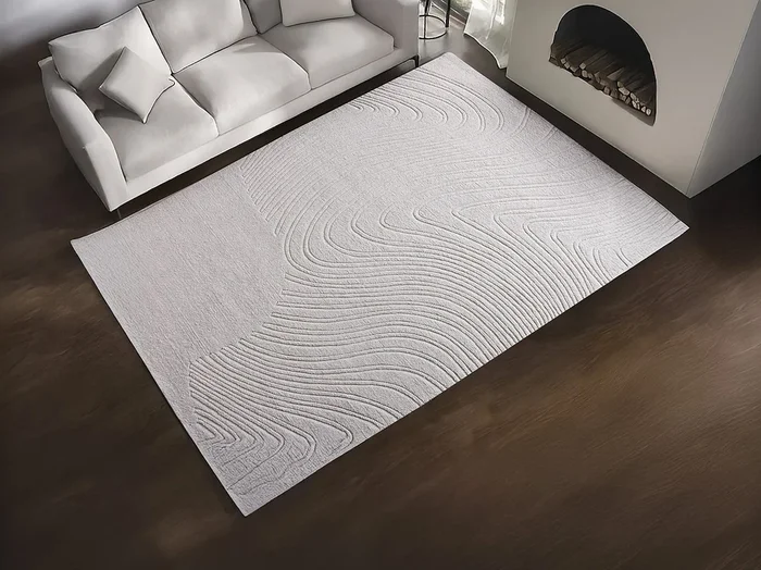 Alfombra en relieve de lana 100% tufted a mano con motivo abstracto – 160 x 230 cm – Marfil – CELESTIA