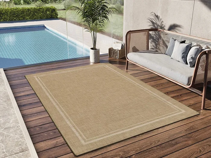 Alfombra exterior – geométrico aspecto yute – beige – 160 x 230 cm – GUINEA