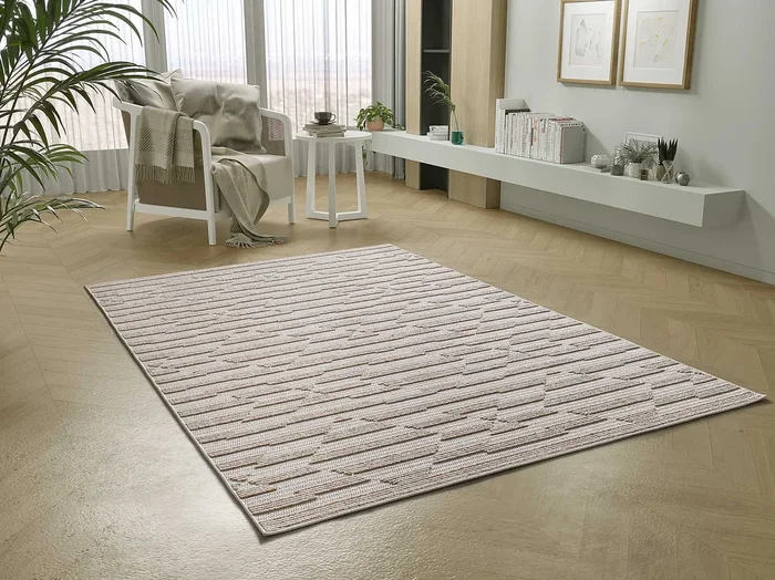 Alfombra interior – étnico con relieve – beige – 77 x 150 cm – ELEMENT