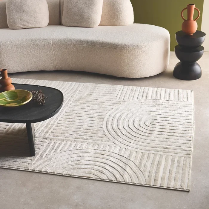 Alfombra interior con diseño gráfico arcos, crema