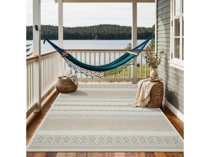 Alfombra interior exterior moderna – Beige – 67 x 180 cm – CALGARY