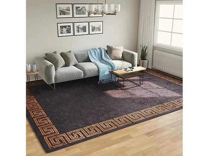 Alfombra lavable antideslizante negro y dorado 400×300 cm