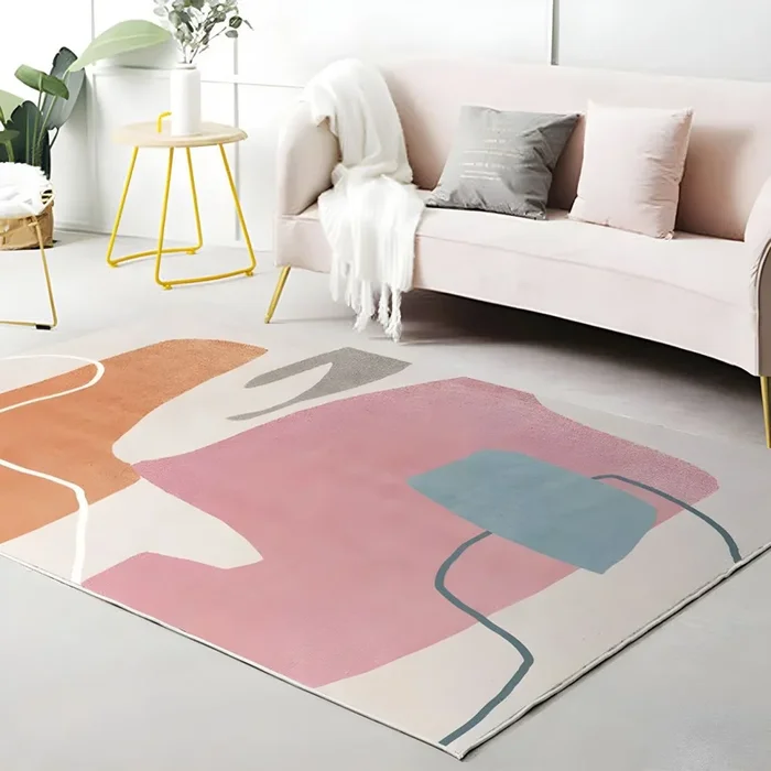 Alfombra Lavable de Polipropileno Estilo Nórdico Tapiz Multicolor con Patrón Geométrico para Sala de Estar – Rosa 140 x 200 cm