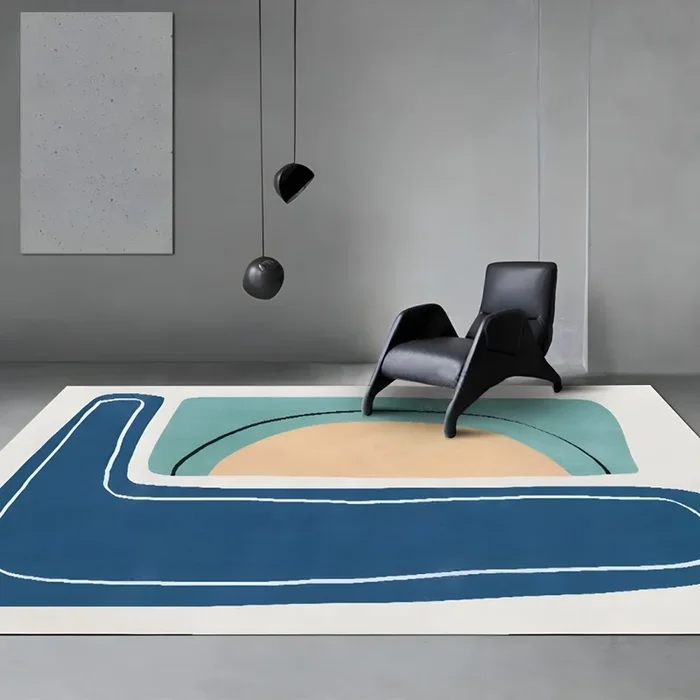 Alfombra Lavable de Polipropileno Estilo Nórdico Tapiz Multicolor con Patrón Geométrico para Sala de Estar – Azul 120 x 160 cm