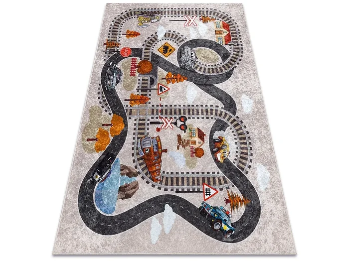 Alfombra lavable JUNIOR 51986.803 Vías del tren, locomotora para niñ 120×170 cm