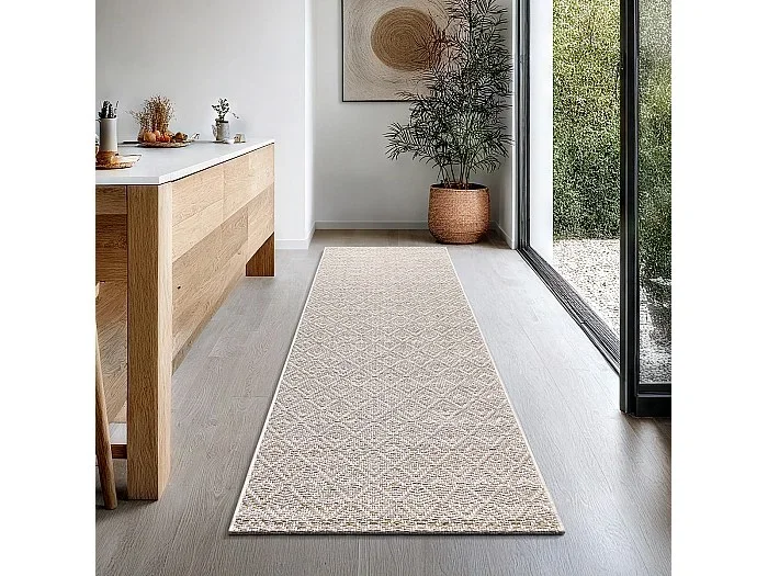 Alfombra Maldive Exterior Boho Diamante, Marrón, 80 x 250 cm