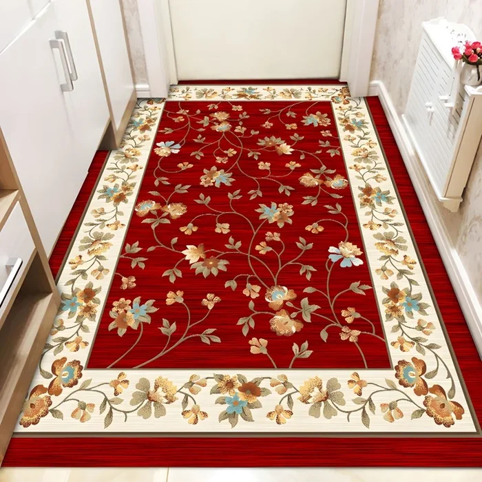 Alfombra Modernista con Patrón de Plantas Tapiz Multicolor de Fibra Sintética para Corredor, Lavable en Lavadora – Rojo 60 x 120 cm