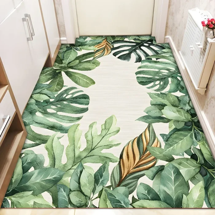 Alfombra Modernista con Patrón de Plantas Tapiz Multicolor de Fibra Sintética para Corredor, Lavable en Lavadora – Verde 80 x 120 cm