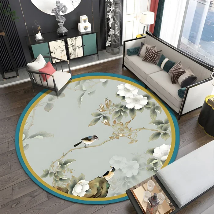 Alfombra Multicolor de Poliéster Lavable Tapiz Asiático con Patrón de Plantas para Habitación – Verde claro 200 x 200 cm