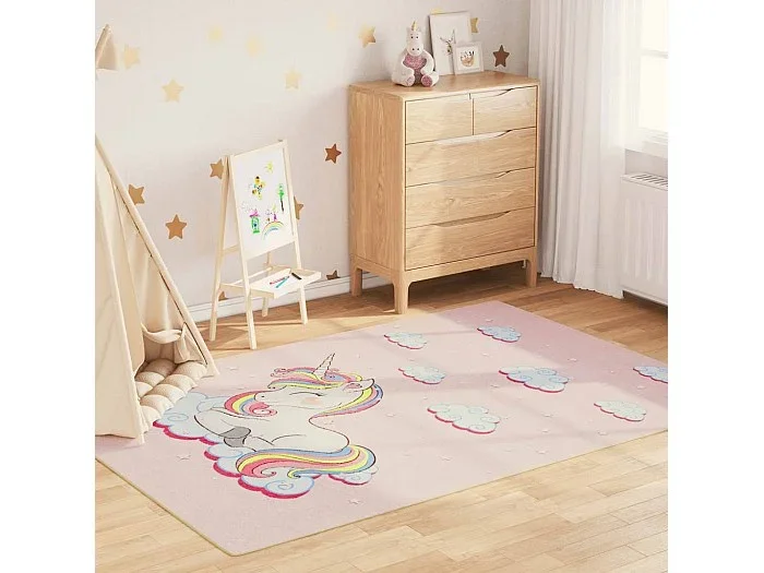 Alfombra niños lavable antideslizante unicornio rosa 160×230 cm
