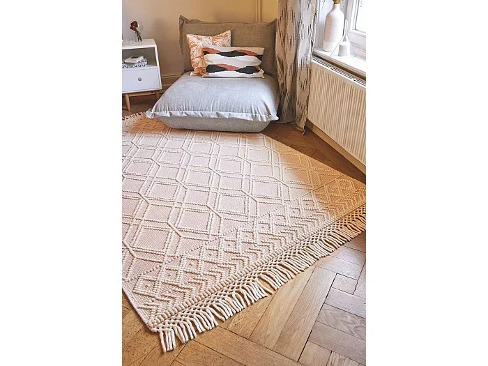 Alfombra tejida a mano con diseño étnico 190×290 cm Rosa Colored Macrame