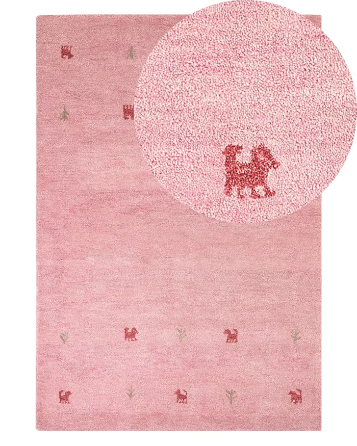 Alfombra YULAFI Rosa 140 x 200 cm Lana Gabbeh