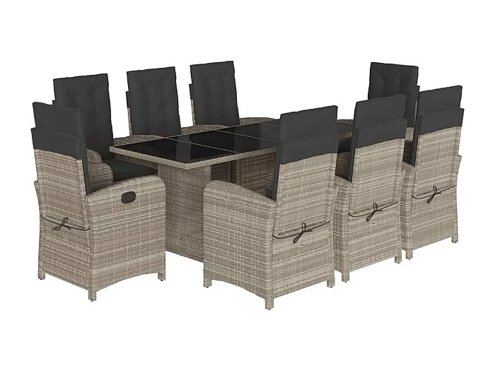 Almkerk Set comedor de jardín 9 pzas cojines ratán sintético gris claro