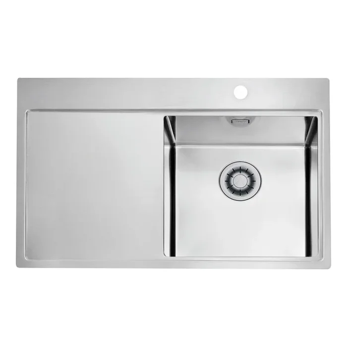 ALVEUS 1149516 – Fregadero de cocina PURE 79×52,5 cm satinado, con seno a la derecha + sifón con cierre rápido