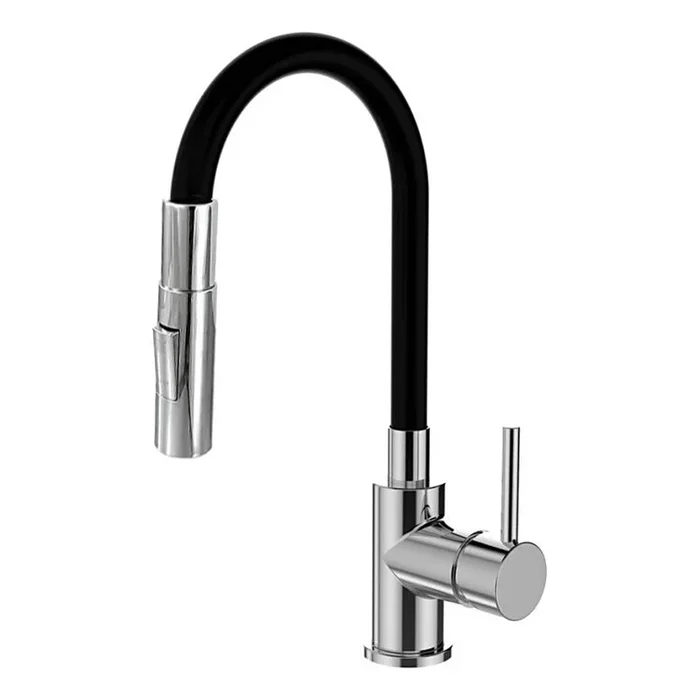 ALVEUS KI112111 – Grifo de fregadero con brazo flexible y rociador BEA 47 cm latón/cromo brillante/negro