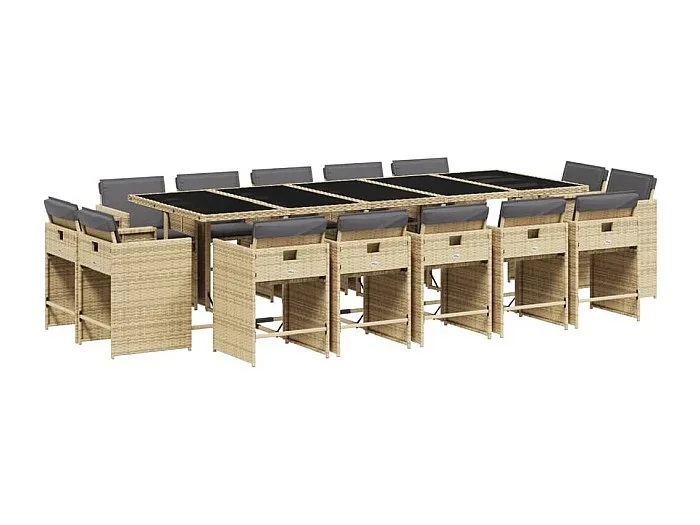 An Daingean Set comedor de jardín con cojines 15 pzas ratán sintético beige