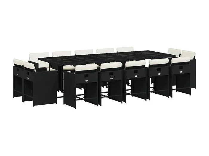 An Daingean Set comedor de jardín con cojines 15 pzas ratán sintético negro