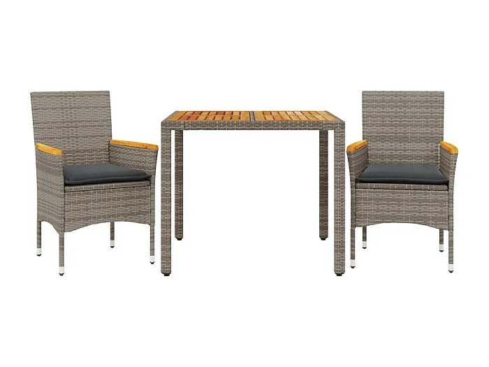 Ana Luisa Set de comedor jardín 3 pzas con cojines ratán PE acacia gris