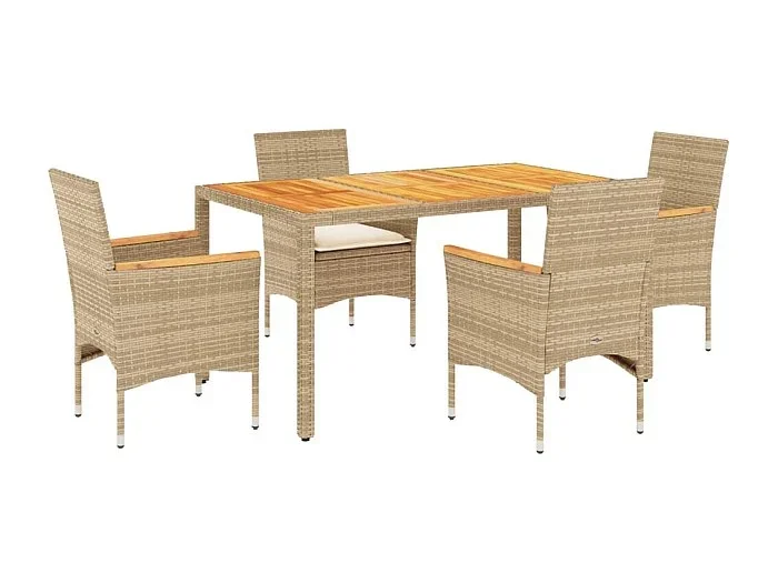 Ana Luisa Set de comedor jardín 5 pzas con cojines ratán PE acacia beige