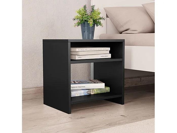 Anelies Mesitas de noche 2 uds madera contrachapada negro 40x30x40 cm