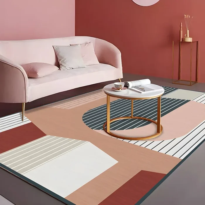 Antideslizante Alfombra Nórdica de Fibra Sintética Multicolor Tapiz con Dibujo Geométrico para Sala de Estar