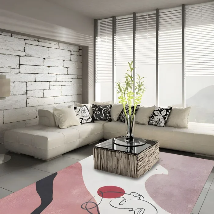 Antideslizante Alfombra Nórdica de Fibra Sintética Multicolor Tapiz con Dibujo Geométrico para Sala de Estar – Rosa-blanco 80 x 160 cm