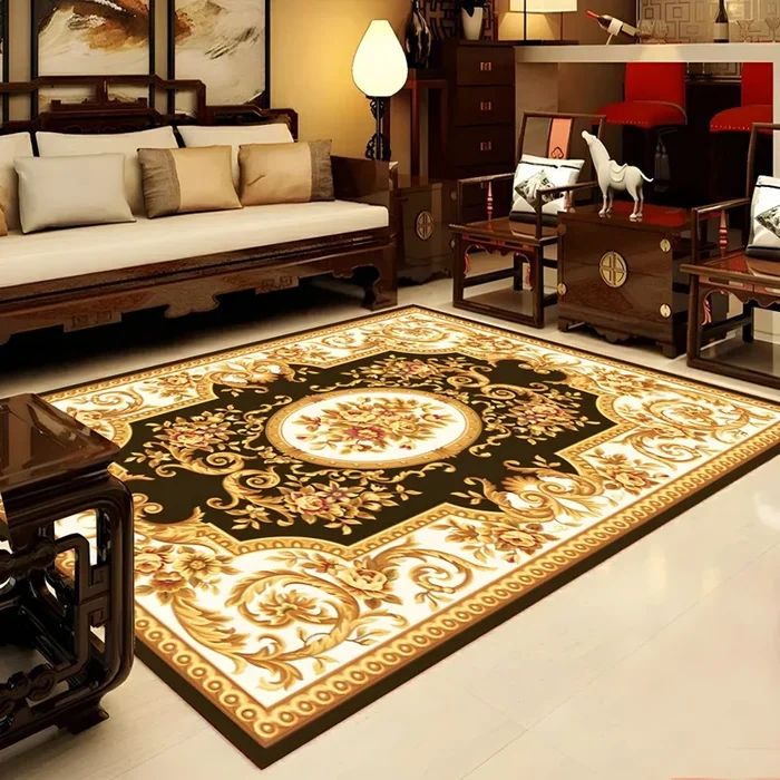 Antideslizante Tapete Sintético Multicolor Alfombra Retro con Dibujo de Flores para Salón, Lavable a Máquina – Amarillo 120 x 160 cm