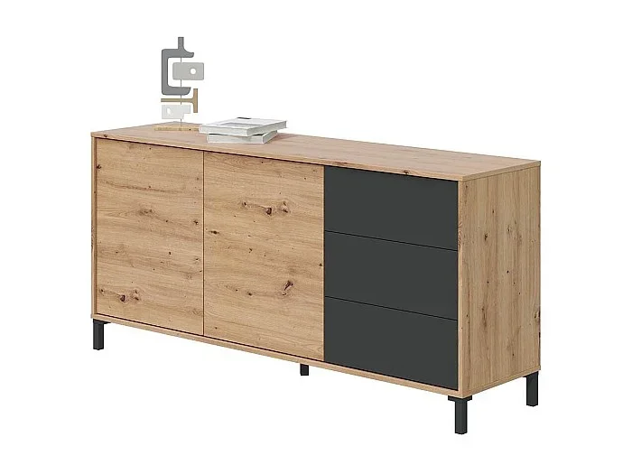 Aparador 2 puertas y 3 cajones – L154 cm – Brooklyn