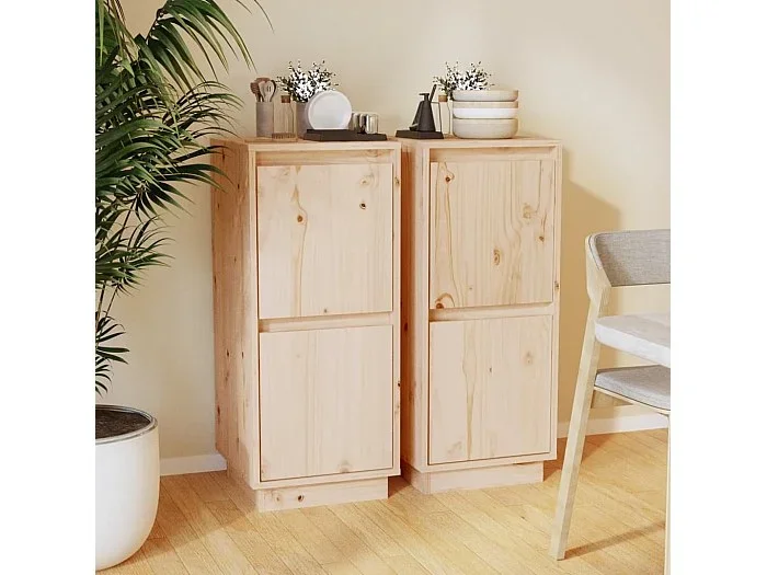 Aparador 2 uds madera maciza de pino 31,5x34x75 cm