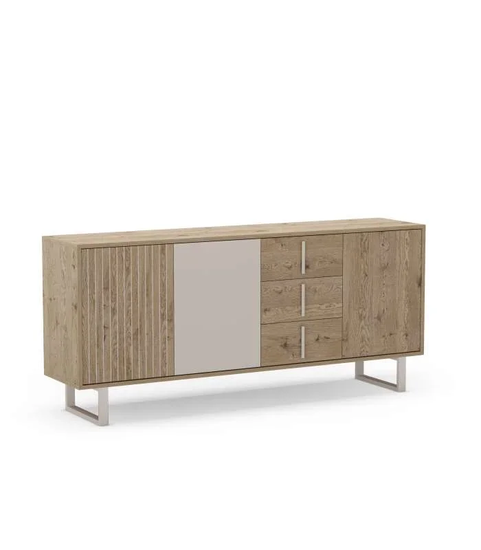 Aparador 3 puertas y 3 cajones mod-Apolo acabado roble y gris, 180cm(ancho) 80cm(alto) 40cm(largo)