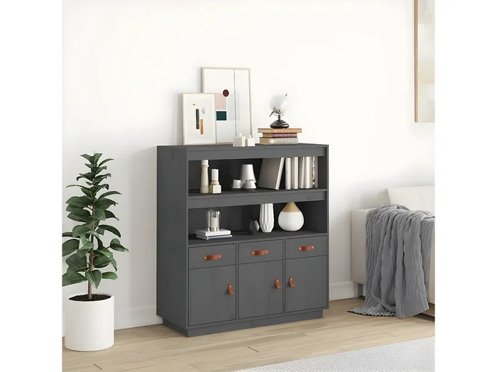 Aparador alto Gris 100x40x108,5 cm Madera maciza de pino