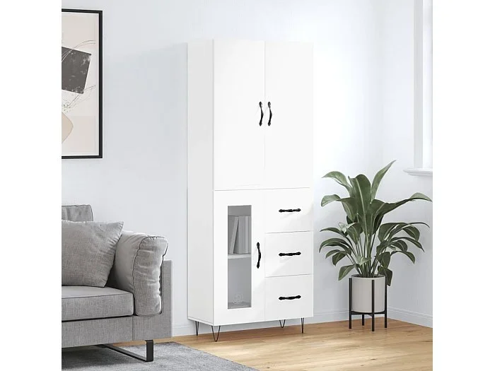 Aparador alto madera contrachapada blanco 69,5x34x180 cm ES48381