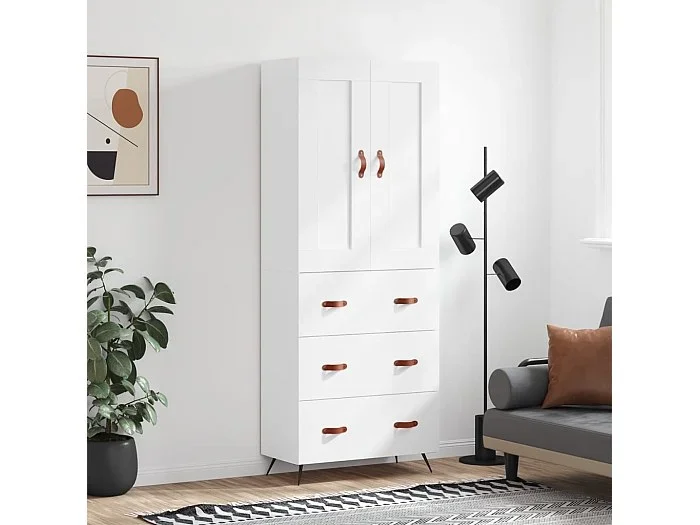 Aparador alto madera contrachapada blanco 69,5x34x180 cm ES54524