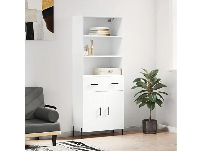 Aparador alto madera contrachapada blanco 69,5x34x180 cm ES59695