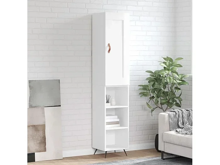 Aparador alto madera contrachapada blanco brillo 34,5x34x180 cm