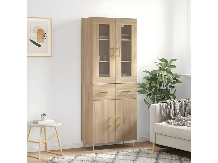 Aparador alto madera contrachapada color roble 69,5x34x180 cm ES67542